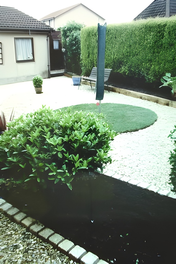 Drier lawn roundel prepared, new shrubs planted